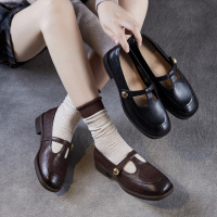 轻奢牛皮春秋新款真皮单鞋女英伦复古小皮鞋软底法式玛丽珍鞋