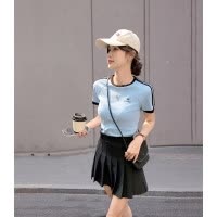 [2.5折价52元]唐狮夏季女圆领织带撞色短袖T恤休闲百搭韩系减龄慵懒风时髦