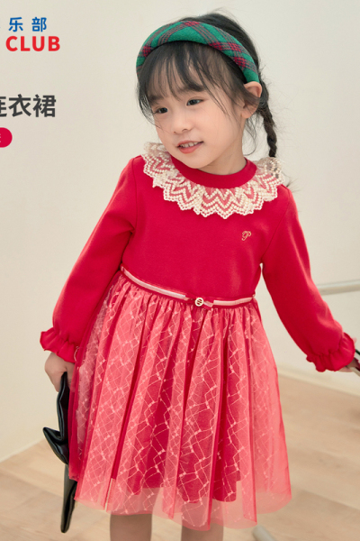 [1件3折]铅笔俱乐部童装秋装新款女小童连衣裙儿童网纱裙蕾丝边装饰蝴蝶结织带
