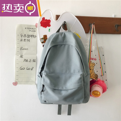 NEWLAKEins风书包日系纯色大容量双肩包女大学生简约帆布背包女2020新款书包学生