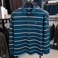 加厚条纹翻领长袖T恤男秋季新款中年休闲日常男士打底衫