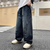 男童裤子2026春装中大童时尚男孩潮酷宽松阔腿裤儿童直筒牛仔裤潮