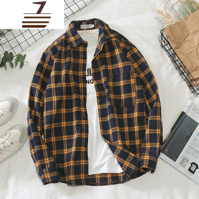 NEWLAKE夏季男士衬衫格子衬衣长袖外套韩版潮流色文艺青少年港风原宿风