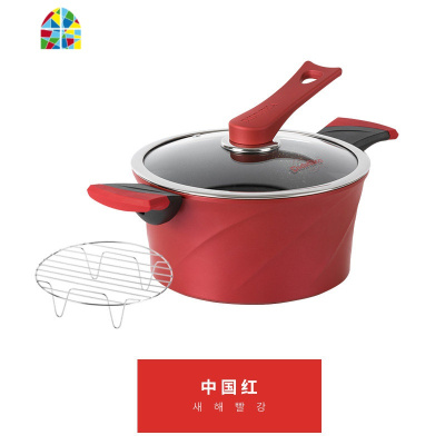 韩国迪迪尼卡汤锅不粘锅电磁炉燃气蒸锅家用小炖锅 FENGHOU 红炒锅+红汤锅+木铲+蒸架