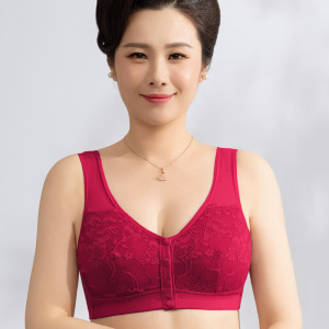 妈妈内衣女士前扣文胸无钢圈聚拢乳罩中老年专用妇女纯棉大码胸罩