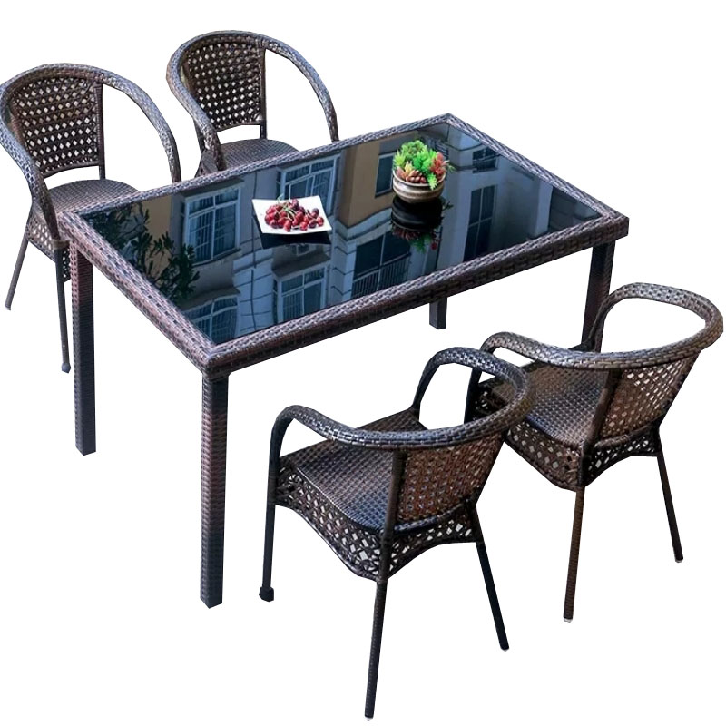 锦北 藤椅阳台桌椅庭院藤编椅子花园茶几藤椅组合 4椅+90*150直角桌