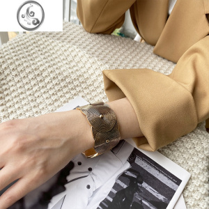 JiMi日韩首饰ins女士个性手镯 复古夸张抹黑工艺合金手饰网红配饰品 复古金抹黑效果