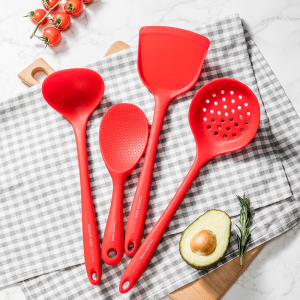炊大皇硅胶漏勺家用奶嘴级硅胶漏勺 耐高温火锅漏勺专用捞面神器红色LS1003