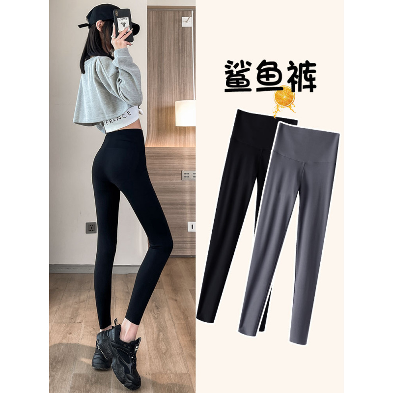 黑色鲨鱼裤女外穿春秋季新款高腰收腹提臀瑜伽紧身小脚打底裤