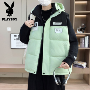 花花公子新款高品质M-326马甲男连帽拼色潮流青少年大童加厚保暖单穿冬季坎肩单穿