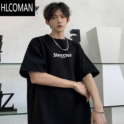 HLCOMAN字母印花短袖t恤男女美式高街百搭情侣复古宽松休闲上衣