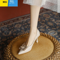 聚范皮不磨脚水钻小码313233高跟鞋女2024新款法式气质细跟伴娘单鞋
