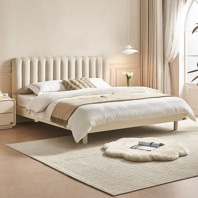 全友家居奶油风布艺软包双人床小户型主卧室实木高脚床