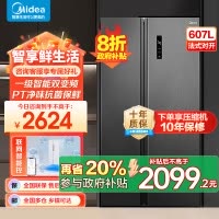 美的(Midea)607升对开门冰箱双变频一级能效家用超薄电冰箱智能净味无霜BCD-607WKPZM(E)大容量
