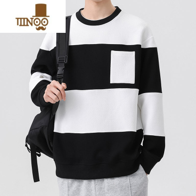 YANXU日系条纹卫衣男潮牌胖子加肥加大码学生长袖t恤宽松打底衫8