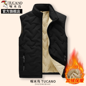 啄木鸟羊羔绒马甲男士冬季外套加绒加厚中年爸爸马夹保暖背心K