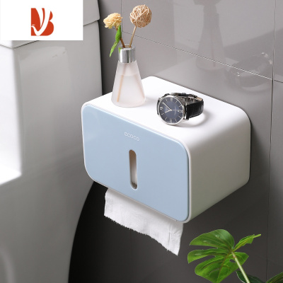 三维工匠卫生纸盒卫生间纸巾厕纸置物架厕所家用免打孔创意防水抽纸卷纸筒 睿智蓝[单层-升级挂纸杆]