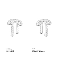925纯银蕾丝花边蝴蝶结丝带耳钉女耳环耳饰时尚可爱ins风潮