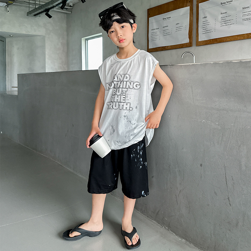 男童夏季套装无袖2025新款男孩休闲帅气大童儿童背心夏装