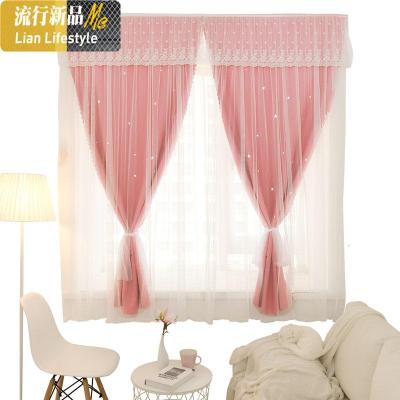 免打孔安装成品镂空网红窗帘布出租房遮光卧室少女魔术贴窗纱一体 三维工匠