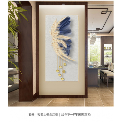新房装饰画入户玄关走廊过道挂画简约客厅轻奢晶瓷装饰画天使之翼-C款90*180cm土豪金（铝合金边框）真晶瓷烤瓷工艺