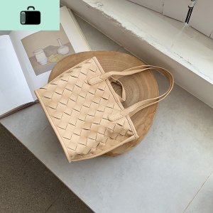 新款时尚手工菱格编织手提单肩包chic简约小清新托特包女大包包潮NEW LAKE女士单肩包