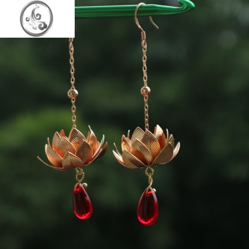 JiMi红古风汉服流苏耳环手工复古琉璃耳坠头饰配饰耳夹宫廷银银