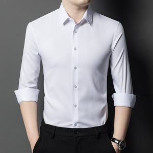 花花公子2025年秋装新款含桑蚕丝白色长袖衬衫男商务休闲男士衬衣中年男装