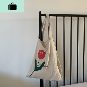 ins风单肩帆布包女大容量百搭布袋包 泫雅风学生文艺简约帆布袋NEW LAKE 米黄色女士单肩包 米黄色