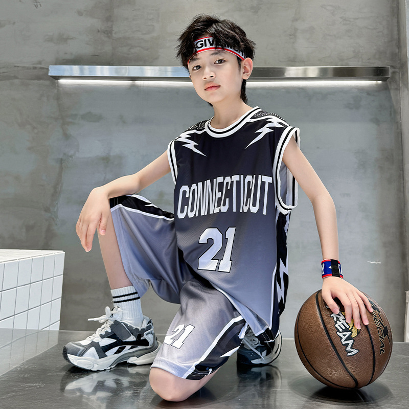男童夏装套装2025新款夏季儿童装速干篮球服薄款冰丝无袖运动球衣