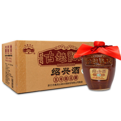 古越龙山绍兴黄酒五年陈花雕酒5年加饭酒半干型1.5L*6坛整箱装