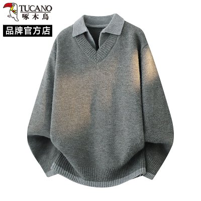 啄木鸟复古翻领毛衣男秋冬季宽松慵懒风针织衫高级感宽松休闲上衣