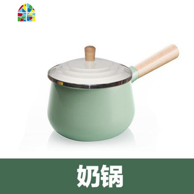 清新搪瓷锅汤锅双耳家用加厚两件套宝宝辅食锅珐琅锅带木柄小奶锅 FENGHOU 藕色粉色21cm汤锅