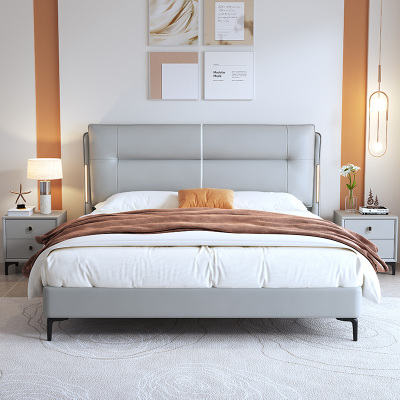 简臣头层牛皮1.8主卧婚床双人床现代简约意式小户型轻奢1.5家用