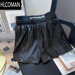 HLCOMAN美式潮牌高级感冰丝速干运动短裤男女夏薄款宽松休闲高腰阔腿热裤