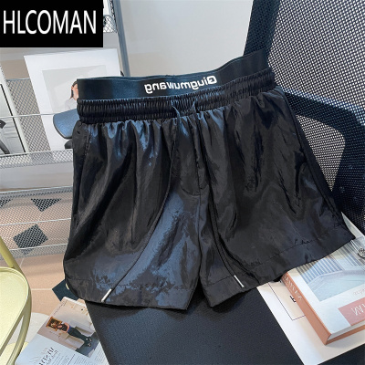 HLCOMAN美式潮牌高级感冰丝速干运动短裤男女夏薄款宽松休闲高腰阔腿热裤
