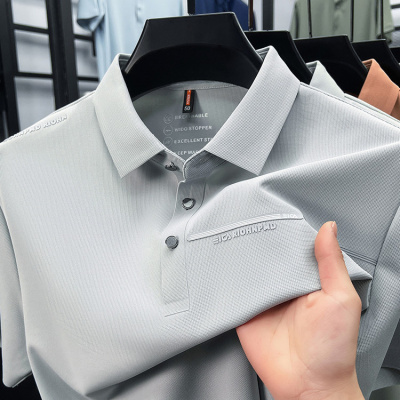 轻奢男士短袖体恤夏季时尚POLO衫男装冰丝翻领体恤宽松休闲上衣