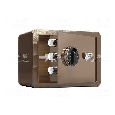 臻远 ZY40618096 小型保险柜密码保险箱全钢防盗保管箱 30cm咖色指纹密码款