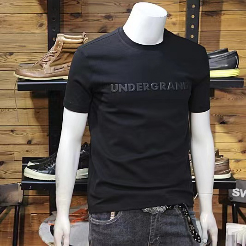 立体字母短袖T恤男夏季新款打底衫半袖简单圆领丝光棉时尚潮