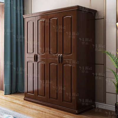翌嘉 XZS-03 实木衣柜卧室家具组合简易大衣柜胡桃木衣橱四门衣柜