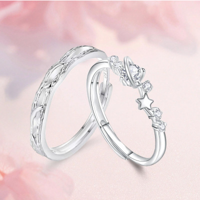 恋爱频率星星纯银999情侣对戒轻奢小众设计戒指星球手饰品520礼物送女朋友老婆情人节七夕生日礼物