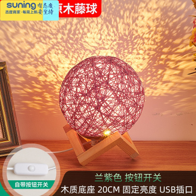 希杰狮王创意ins人气少女心小夜灯网红卧室床头月球台灯浪漫投影睡眠小灯原木风20cm基佬紫-固定亮度灯具