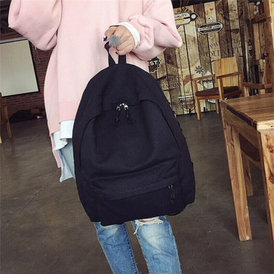 新款日系书包简约纯色ulzzang韩版原宿风男女中学生帆布双肩包潮背包-定制