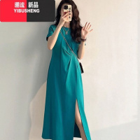 YIBUSHENG胖MM特大码300斤法式短袖连衣裙女季宽松休闲中长款收腰裙子潮2