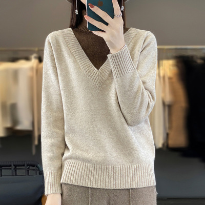 时尚假两件高领毛衣女加厚修身上衣秋冬配大衣内搭针织打底衫长袖