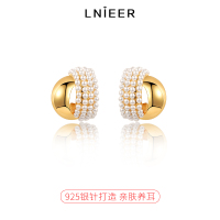 高级感气质珍珠金色圆弧耳钉耳环女2025新款小众设计夏季轻奢耳饰