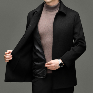 爸爸毛呢羽绒服男士2025新款冬季加厚短款中老年人羊毛呢大衣冬装外套毛呢大衣男中长款冬季爸爸装羊毛呢子外套保暖鸭绒羽绒服