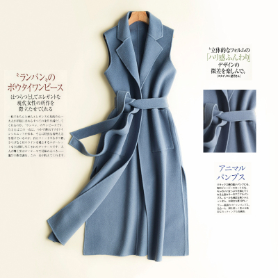 FISHBASKET马甲女中长款修身双面呢绒大衣薄款百搭马夹毛呢子外套坎肩毛呢外套