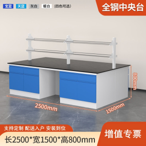 易企采 250CM全钢中央台带试剂架 实验室测试化验操作工作台耐酸碱试剂台 单位:张