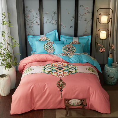 中国风全棉大版花床上用品四件套棉床单被套四件套